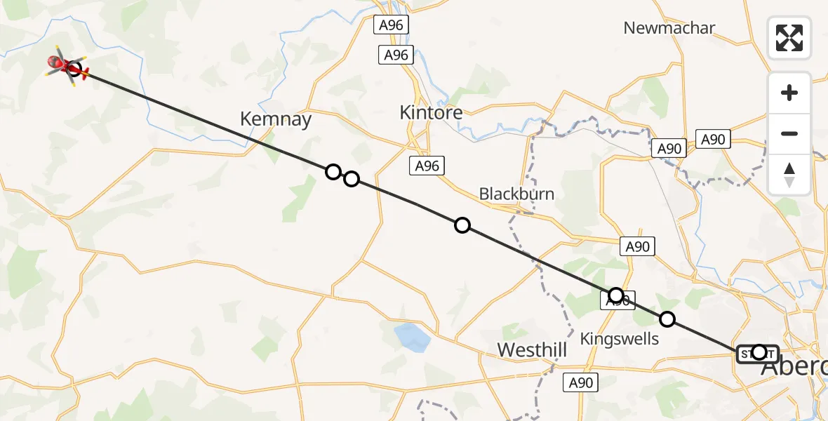 Routekaart van de vlucht: Air Ambulance Helicopter to Monymusk, Monymusk