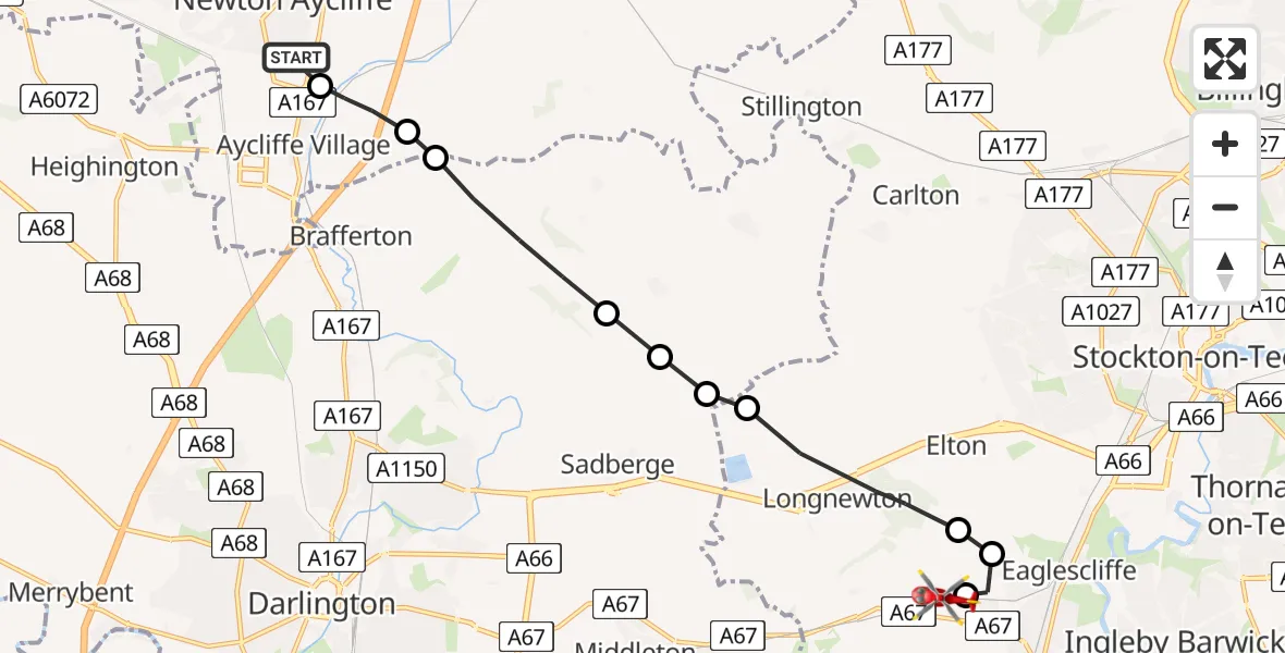 Routekaart van de vlucht: Air Ambulance Helicopter to Egglescliffe, Egglescliffe