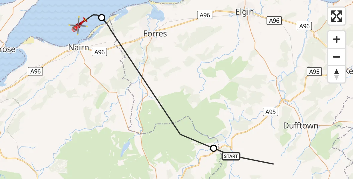 Routekaart van de vlucht: Air Ambulance Helicopter to North Sea, North Sea
