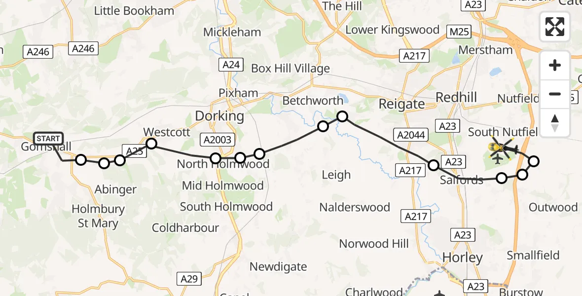 Routekaart van de vlucht: Police Helicopter to South Nutfield, Kings Cross Lane