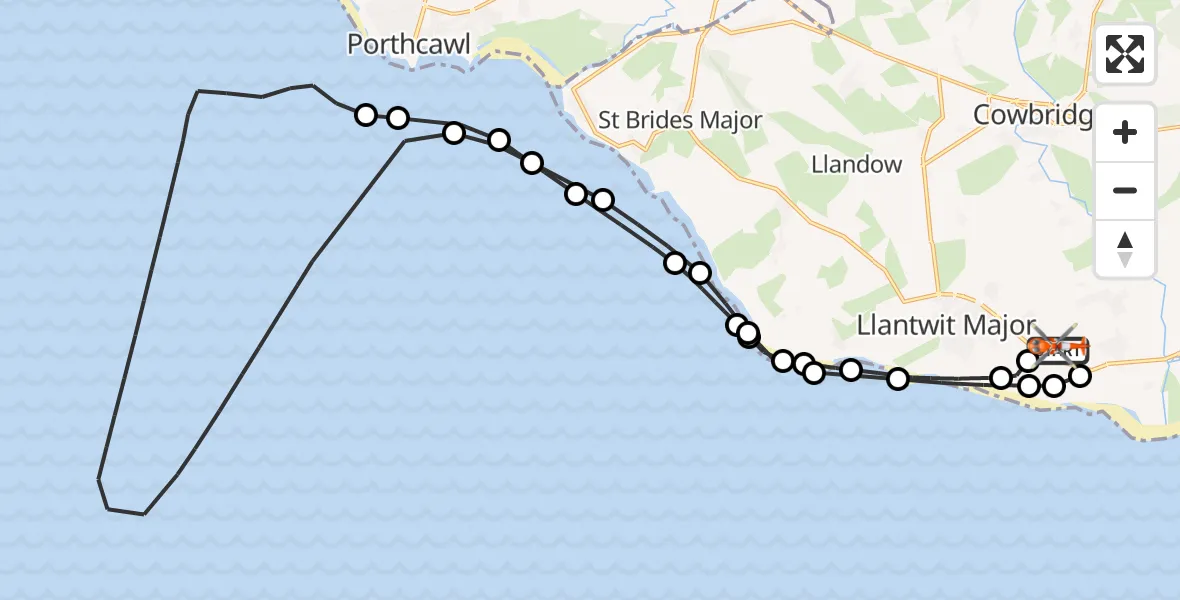 Flight route map: Coastguard Helicopter to MOD St Athan, MOD St Athan