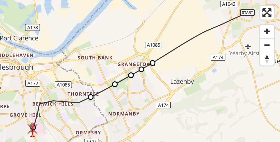 Routekaart van de vlucht: Air Ambulance Helicopter to James Cook University Hospital, James Cook University Hospital