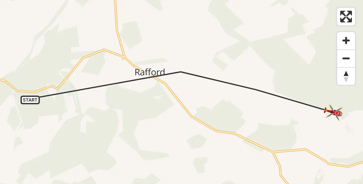 Flight route map:  to Rafford, Granary Park