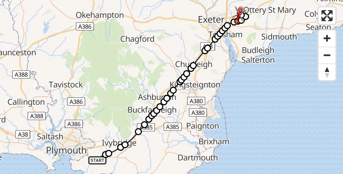 Routekaart van de vlucht: Air Ambulance Helicopter to Exeter International Airport, Exeter International Airport