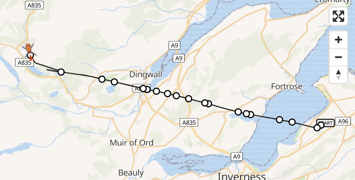 Flight route map: Coastguard Helicopter to Garve, Garve