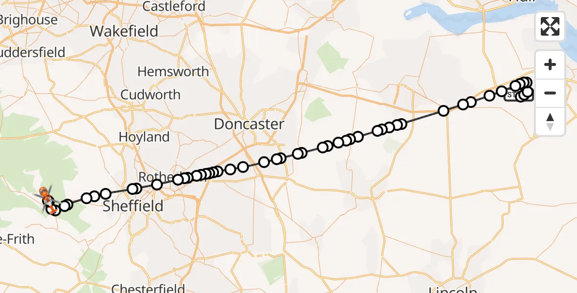 Routekaart van de vlucht: Coastguard Helicopter to High Peak, Derwent Lane