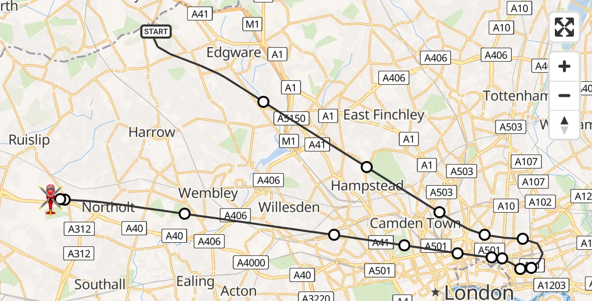 Routekaart van de vlucht: Air Ambulance Helicopter to RAF Northolt, RAF Northolt