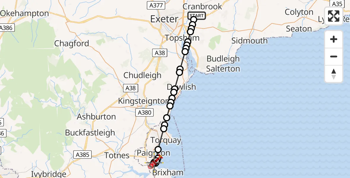 Flight route map: Air Ambulance Helicopter to Paignton, Horseshoe Bend