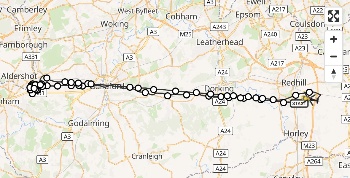 Flight route map: Police Helicopter to South Nutfield, Kings Cross Lane