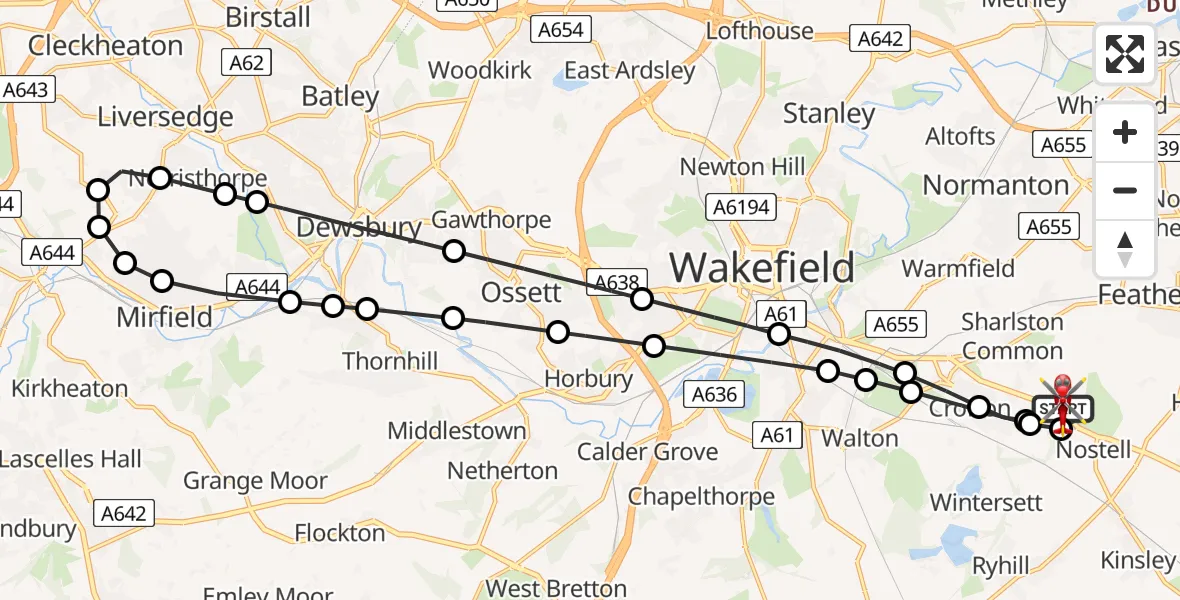 Flight route map: Air Ambulance Helicopter to YAA Nostell Helicopter Port, YAA Nostell Helicopter Port