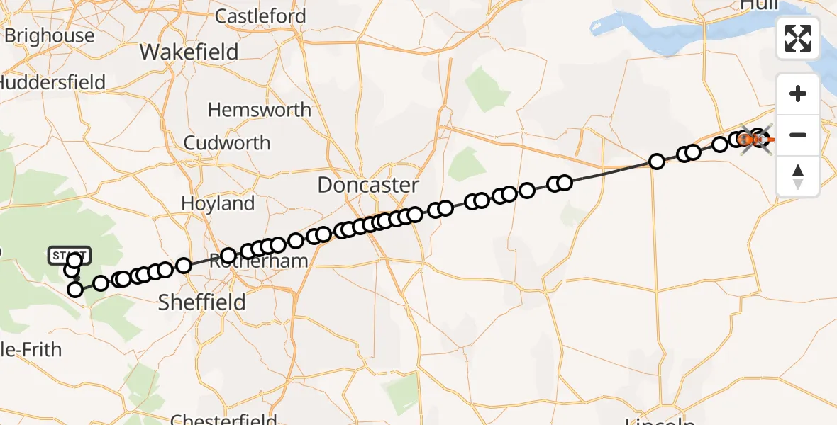 Routekaart van de vlucht: Coastguard Helicopter to Humberside Airport, Humberside Airport