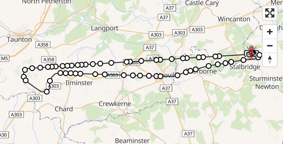 Routekaart van de vlucht: Air Ambulance Helicopter to Henstridge Airfield, Henstridge Airfield