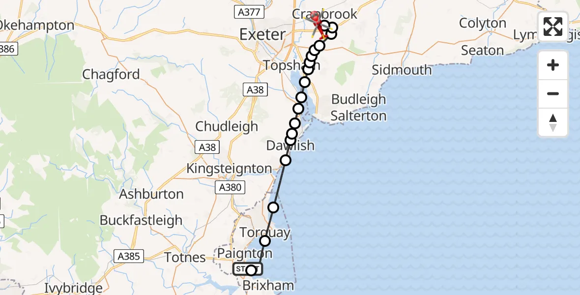 Routekaart van de vlucht: Air Ambulance Helicopter to Exeter International Airport, Exeter International Airport