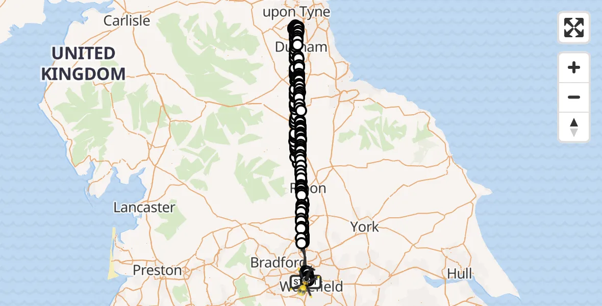 Flight path map showing Police Helicopter route from East Ardsley to East Ardsley