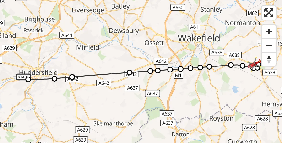 Routekaart van de vlucht: Air Ambulance Helicopter to YAA Nostell Helicopter Port, YAA Nostell Helicopter Port
