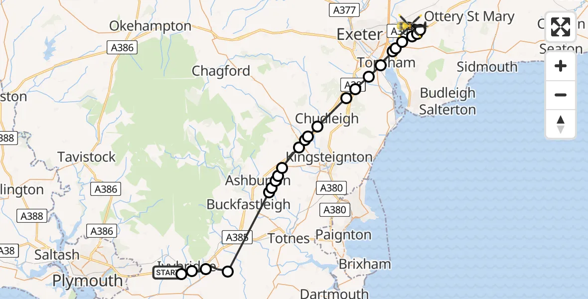 Routekaart van de vlucht: Police Helicopter to Exeter International Airport, Exeter International Airport