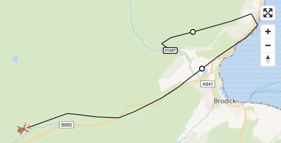 Flight route map: Coastguard Helicopter to Brodick, The String