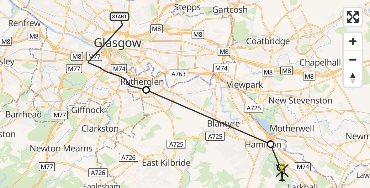 Routekaart van de vlucht: Police Helicopter to Larkhall, Riccarton Path