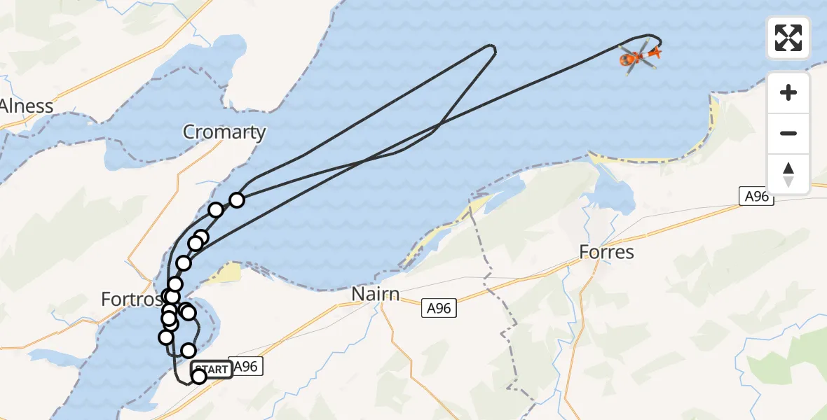 Flight route map: Coastguard Helicopter to North Sea, North Sea