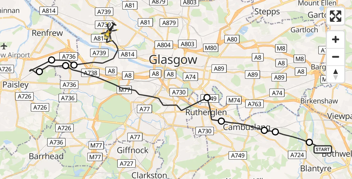 Routekaart van de vlucht: Police Helicopter to Glasgow, Naseby Lane