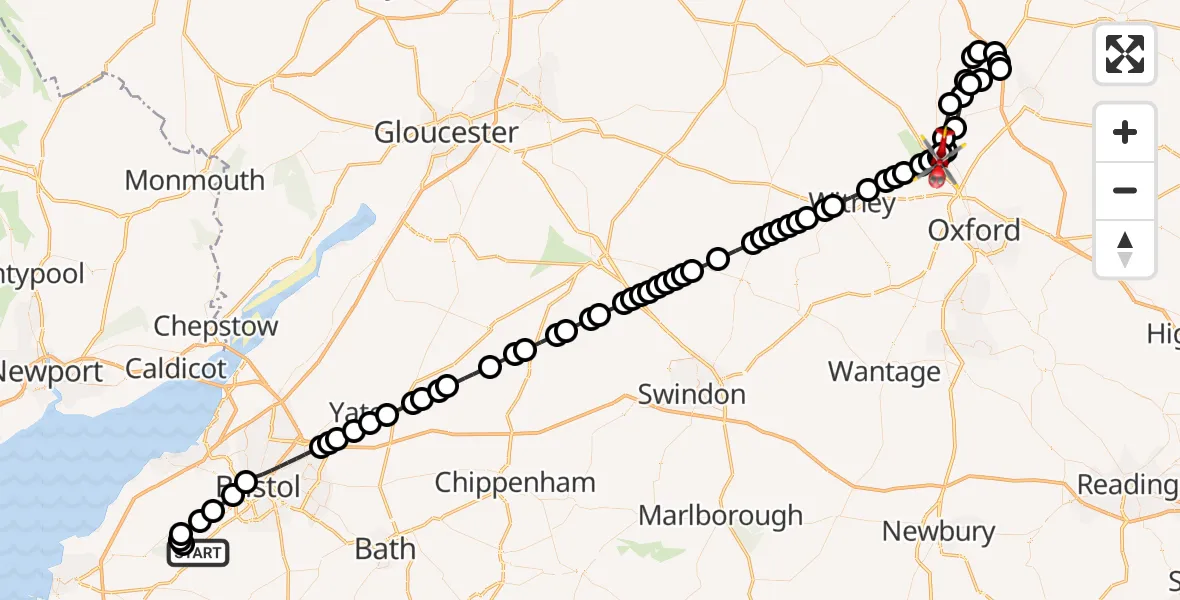 Routekaart van de vlucht: Air Ambulance Helicopter to London Oxford Airport, London Oxford Airport