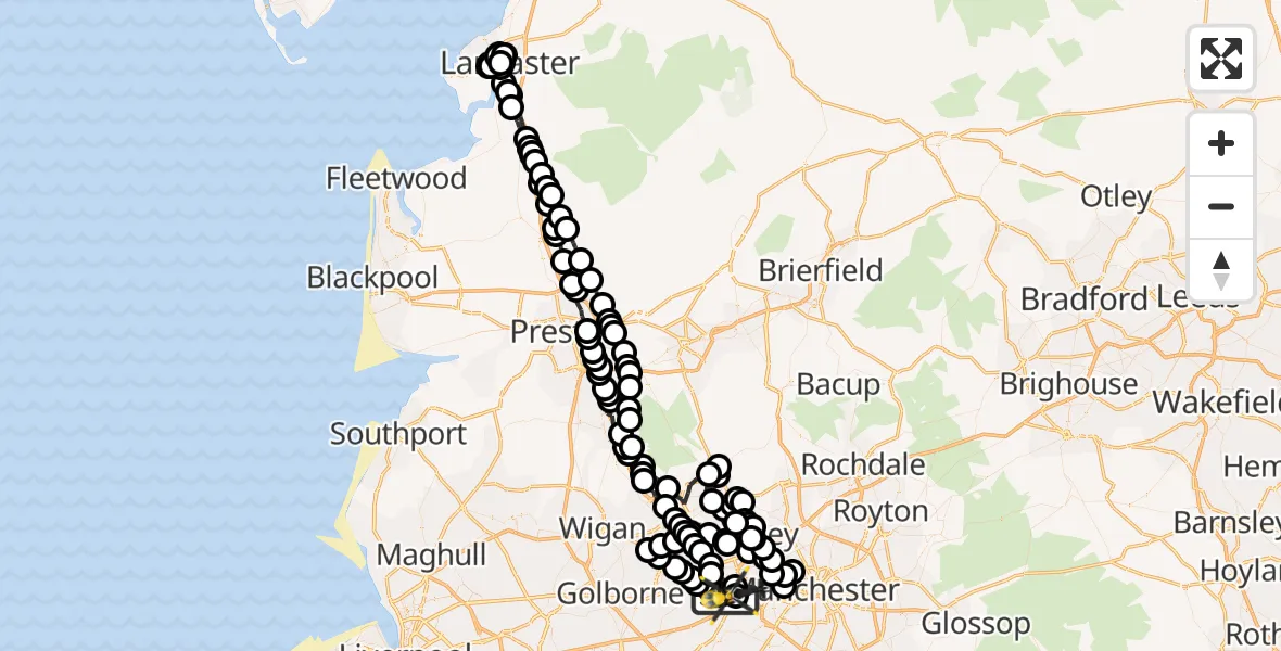 Flight route map: Police Helicopter to Manchester Barton Aerodrome, Manchester Barton Aerodrome