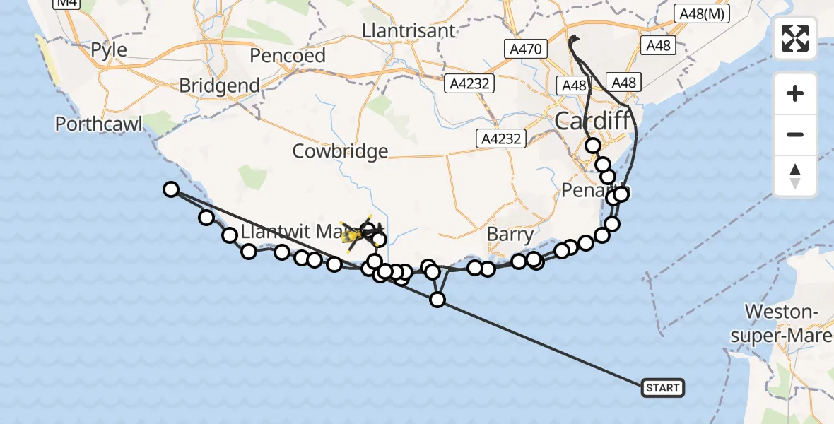 Flight route map: Police Helicopter to MOD St Athan, MOD St Athan