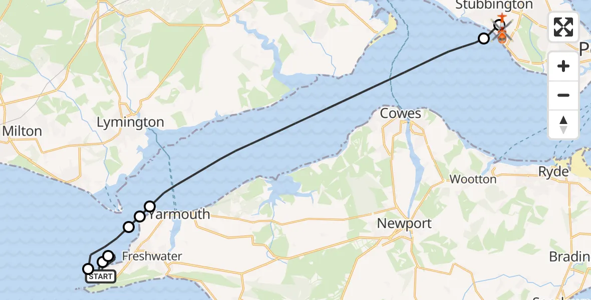 Flight route map: Coastguard Helicopter to Solent Airport, Solent Airport