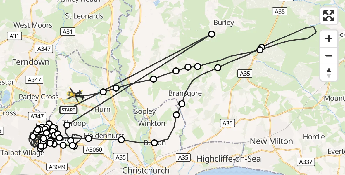 Routekaart van de vlucht: Police Helicopter to Bournemouth Airport, Bournemouth Airport