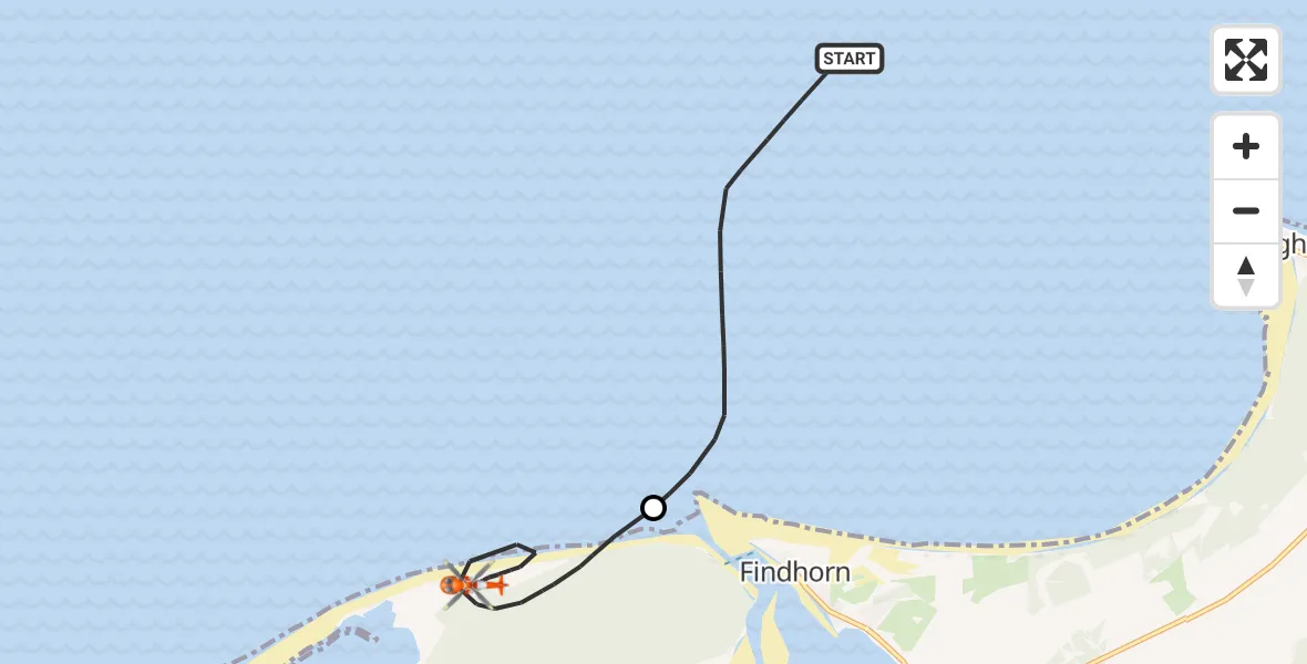 Routekaart van de vlucht: Coastguard Helicopter to Findhorn, North Sea