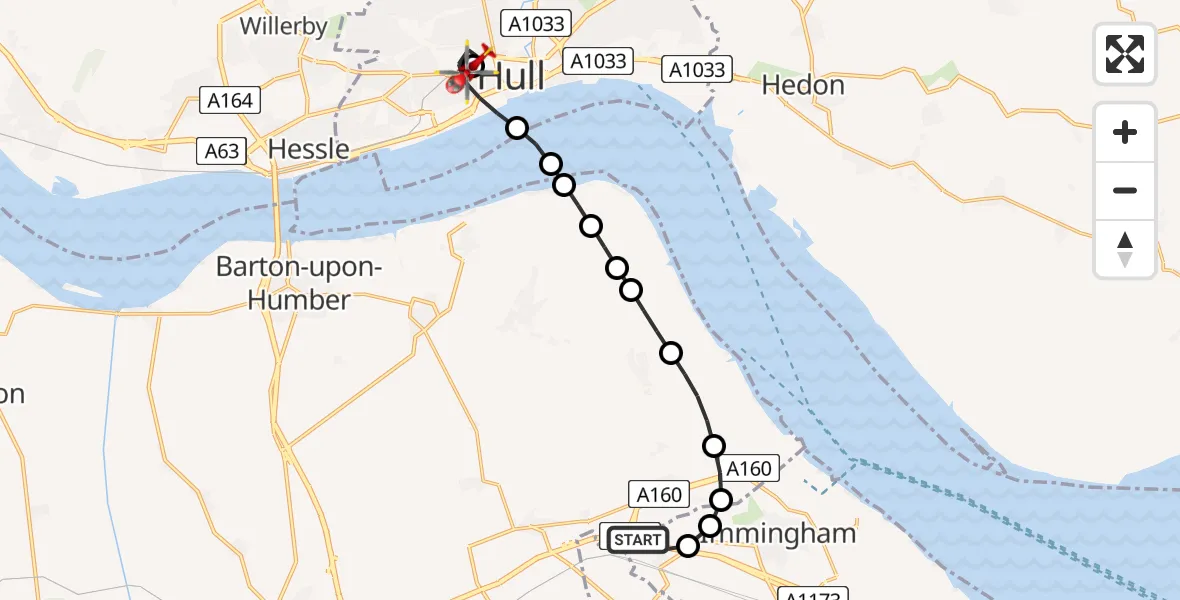 Routekaart van de vlucht: Air Ambulance Helicopter to Hull Royal Infirmary, Hull Royal Infirmary
