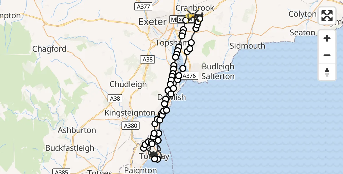 Flight route map: Police Helicopter to Exeter International Airport, Exeter International Airport