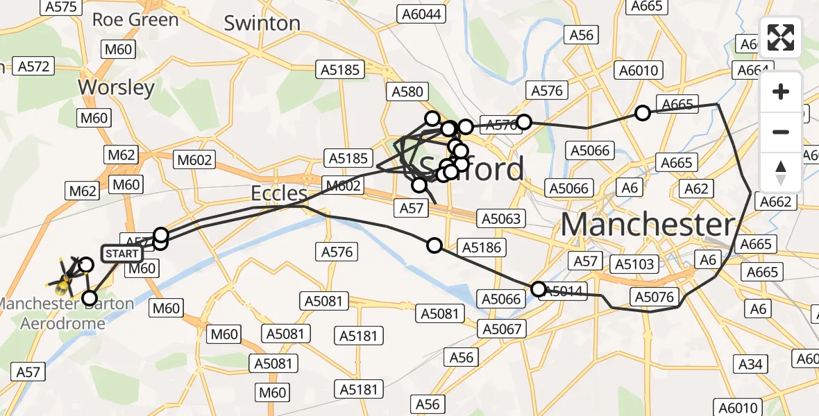 Flight route map: Police Helicopter to Manchester Barton Aerodrome, Manchester Barton Aerodrome