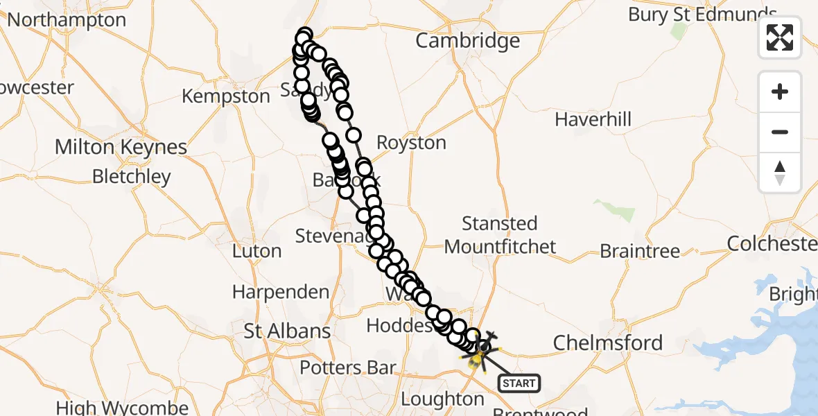 Routekaart van de vlucht: Police Helicopter to North Weald Airfield, North Weald Airfield