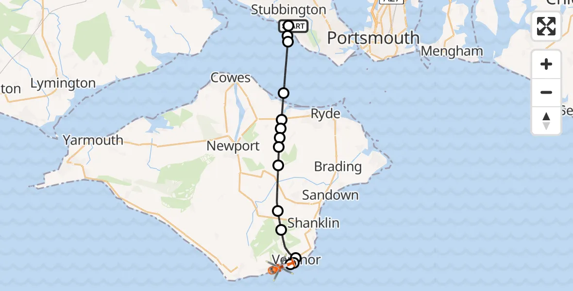 Flight route map: Coastguard Helicopter to Ventnor, Love Lane