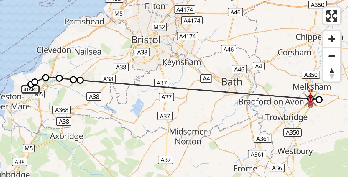 Routekaart van de vlucht: Air Ambulance Helicopter to Wiltshire Air Ambulance, Wiltshire Air Ambulance