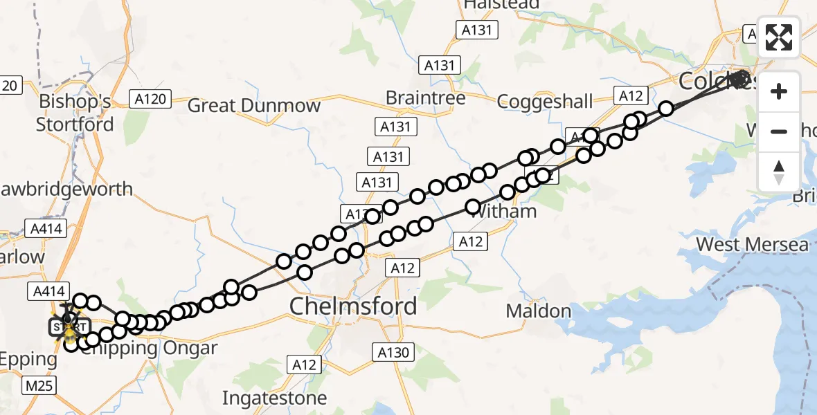 Routekaart van de vlucht: Police Helicopter to North Weald Airfield, North Weald Airfield