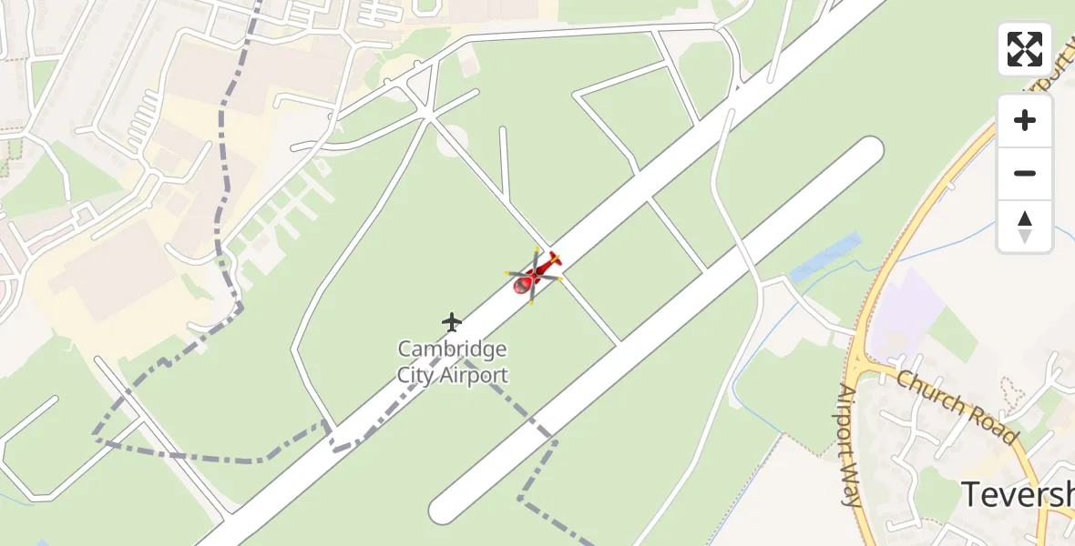 Flight route map: Air Ambulance Helicopter to Cambridge City Airport, Cambridge City Airport