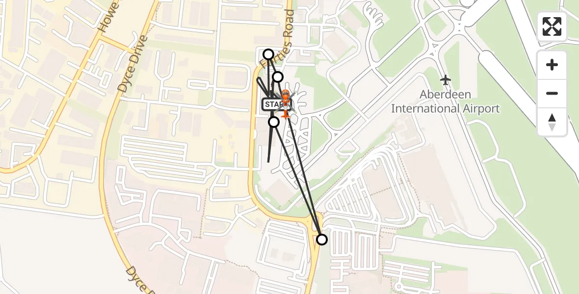 Flight route map: Coastguard Helicopter to Aberdeen International Airport, Aberdeen International Airport