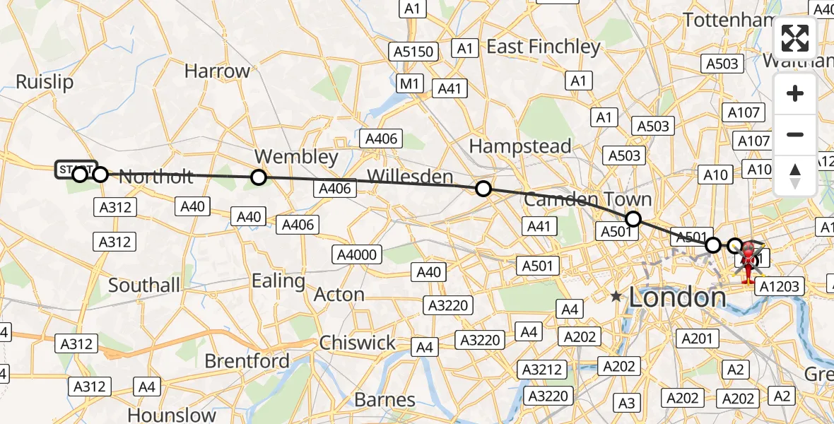 Flight route map: Air Ambulance Helicopter to Royal London Hospital, Royal London Hospital
