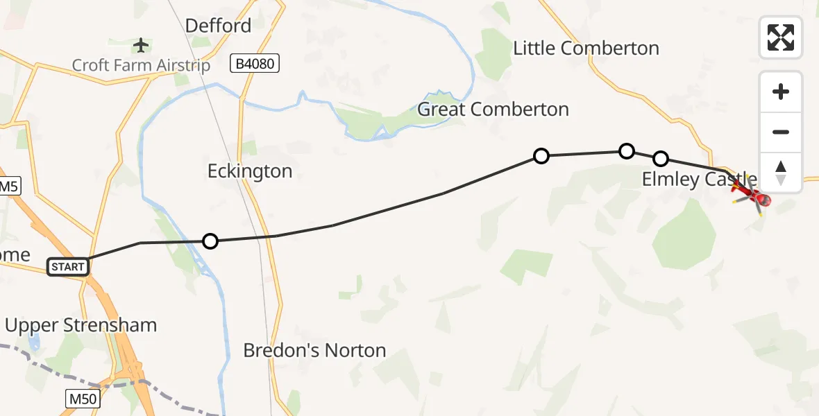 Routekaart van de vlucht: Air Ambulance Helicopter to Wychavon, Netherton Lane