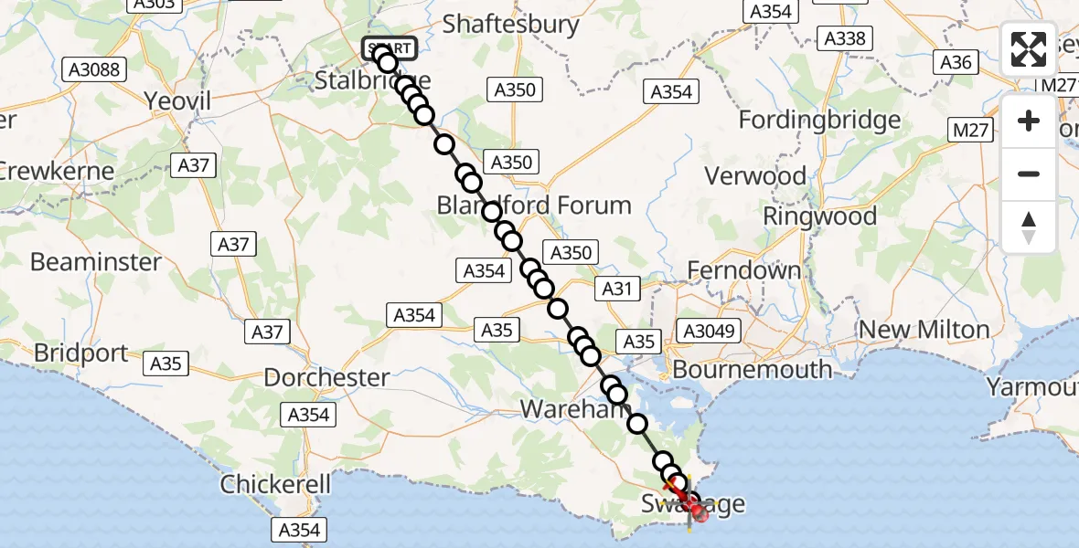 Flight route map: Air Ambulance Helicopter to Durlston, Victoria Avenue