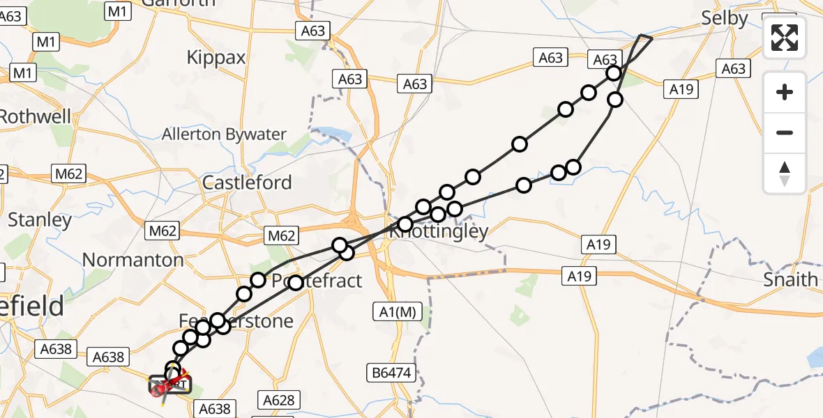 Flight route map: Air Ambulance Helicopter to YAA Nostell Helicopter Port, YAA Nostell Helicopter Port