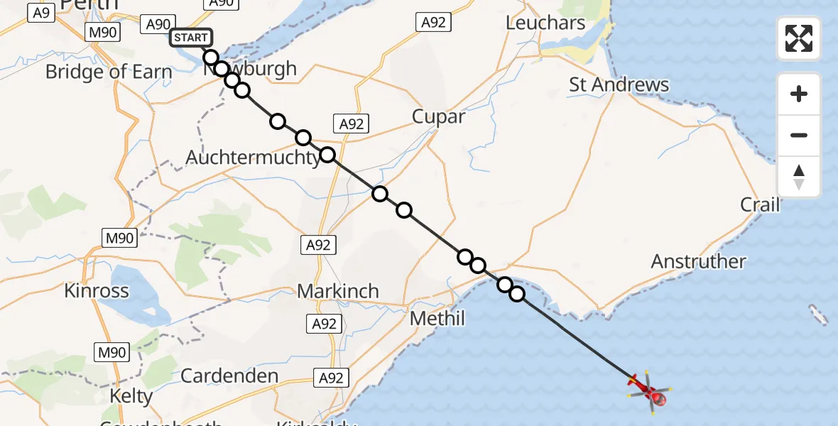 Routekaart van de vlucht: Air Ambulance Helicopter to North Sea, North Sea