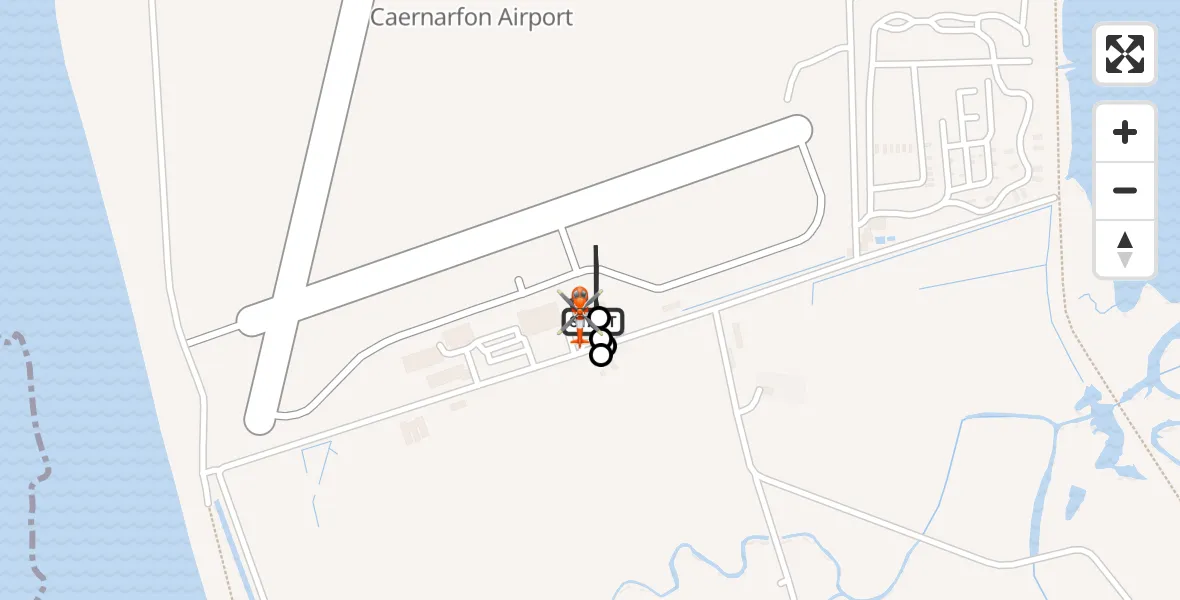 Flight route map: Coastguard Helicopter to Caernarfon Airport, Caernarfon Airport