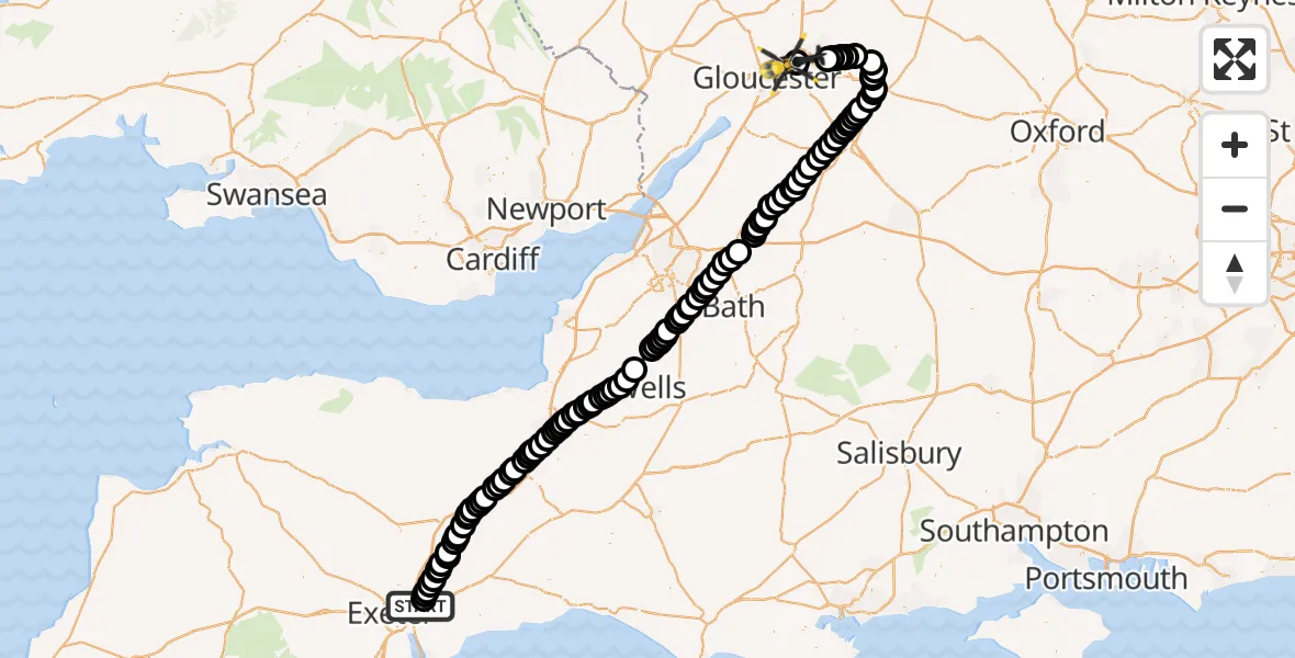 Routekaart van de vlucht: Police Helicopter to Staverton, Bamfurlong Lane