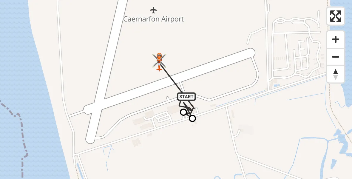 Flight route map: Coastguard Helicopter to Caernarfon Airport, Caernarfon Airport