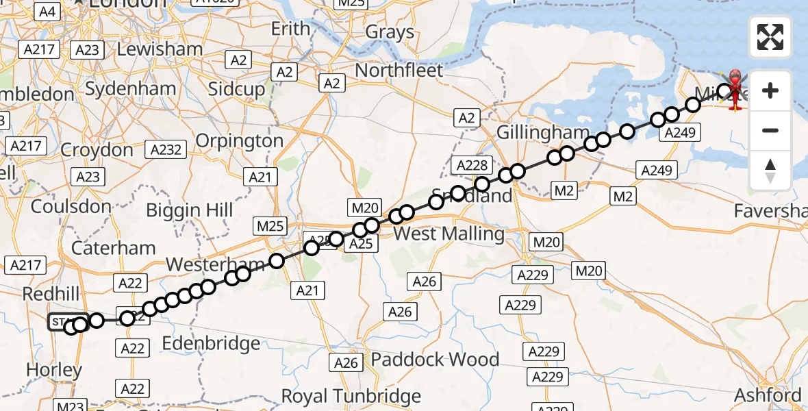 Routekaart van de vlucht: Air Ambulance Helicopter to Minster, Oak Lane