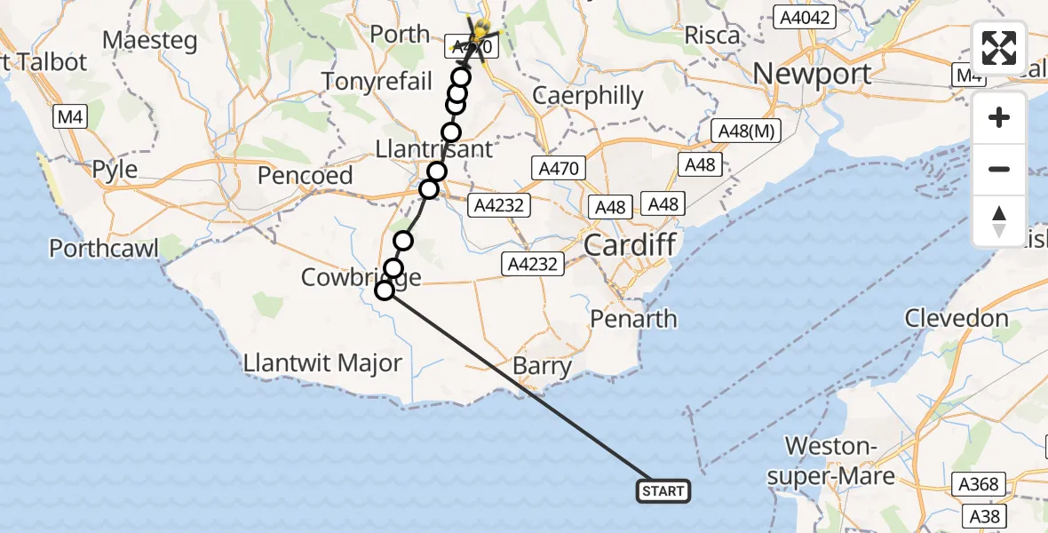 Routekaart van de vlucht:  to Graigwen, Coedpenmaen Road