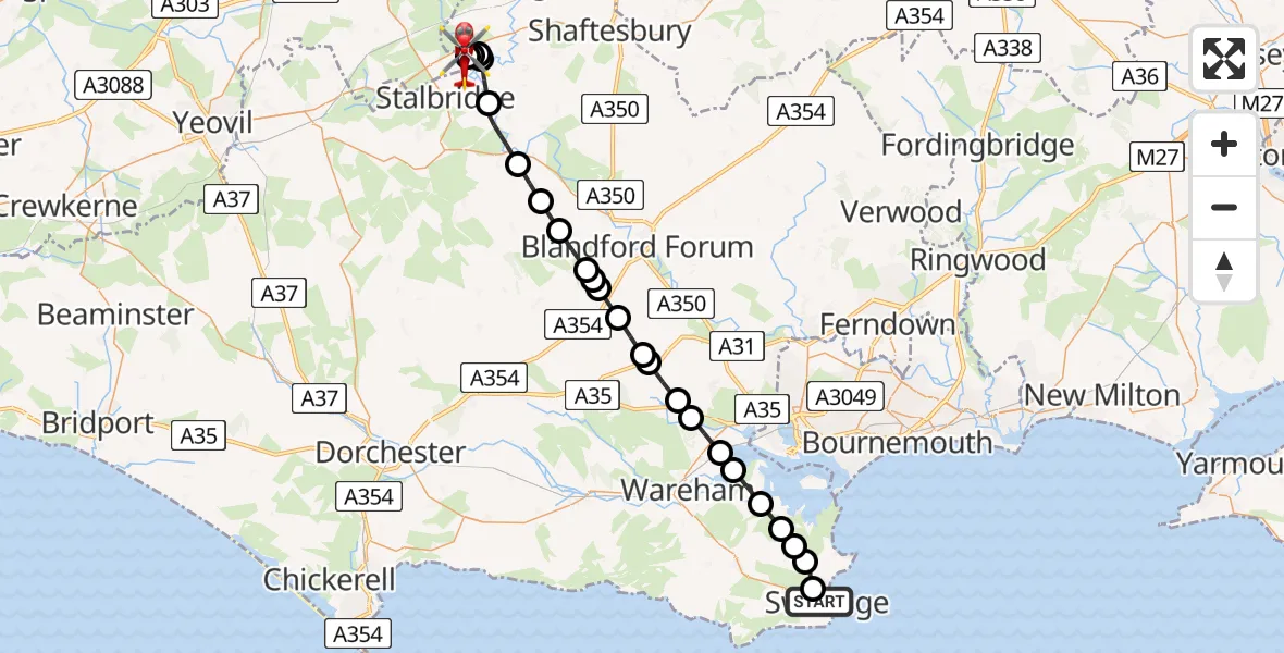 Routekaart van de vlucht: Air Ambulance Helicopter to Henstridge Airfield, Henstridge Airfield